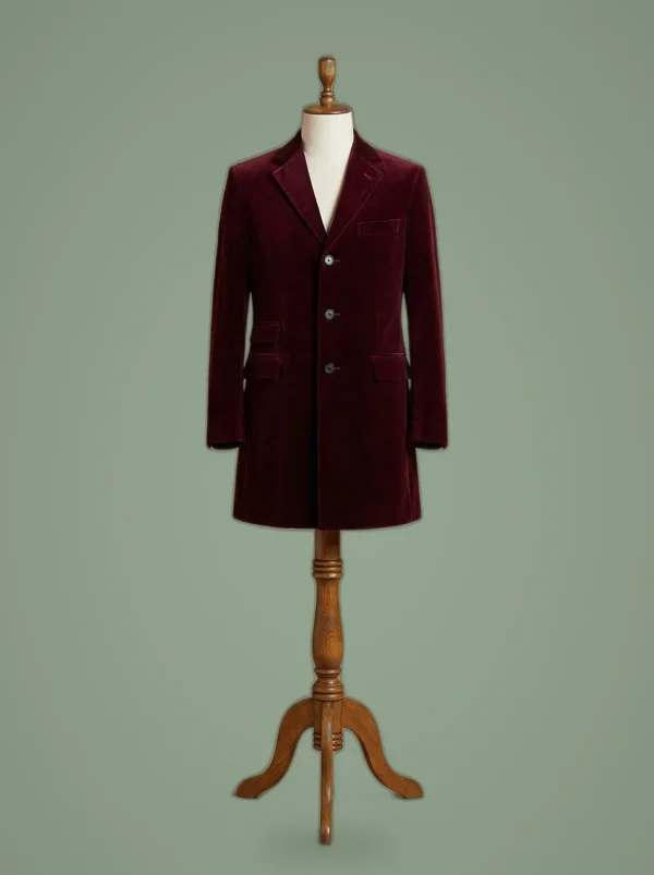 12TH Doctor Who Peter Capaldi Maroon Velvet Coat, front view