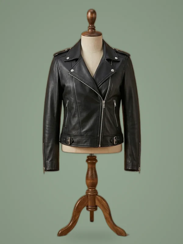 ADRIANA LIMA WOMENS LADIES SLIM FIT REAL GENUINE BIKER STYLE LEATHER JACKET, front view