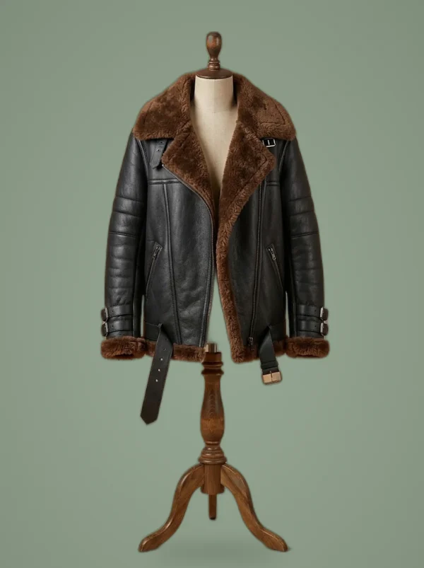 Alexa Chung B3 Winter Sheepskin Shearling Pilot Flying Shearling leather jacket, front view