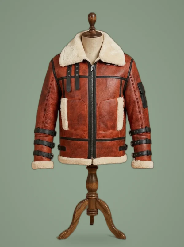 B3 Men Real Shearling Sheepskin WW2 Aviator RAF Bomber flying Jacket, front view