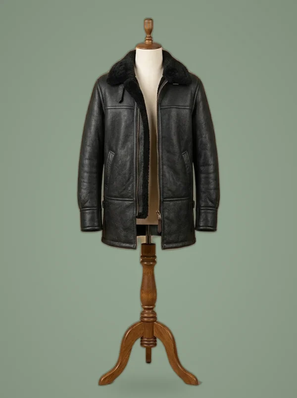 Ben Barnes The Punisher Season 2 Real Sheepskin Shearling Black Leather Jacket, front view
