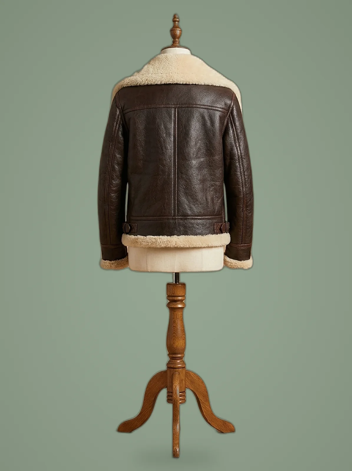 Cara Delevingne Women’s B3 Bomber Pilot RAF Aviator Sheepskin Shearling Dark Brown Leather Jacket, back view