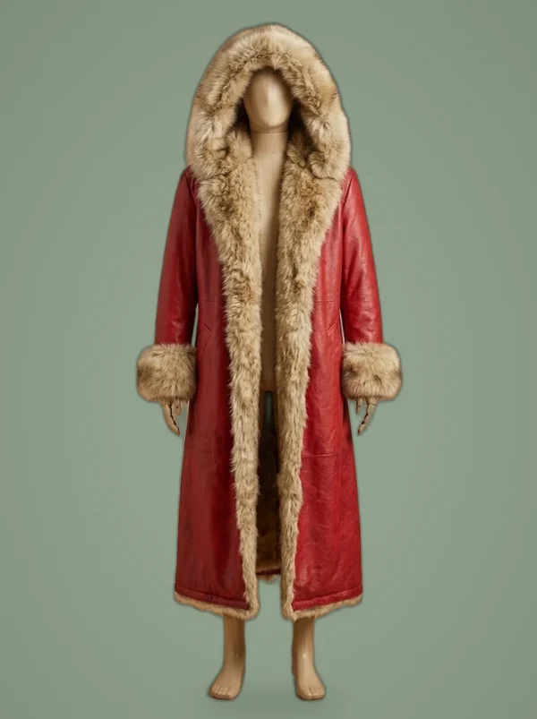 Christmas Chronicles Kurt Russell Santa Claus Faux Shearling Leather Coat, front view