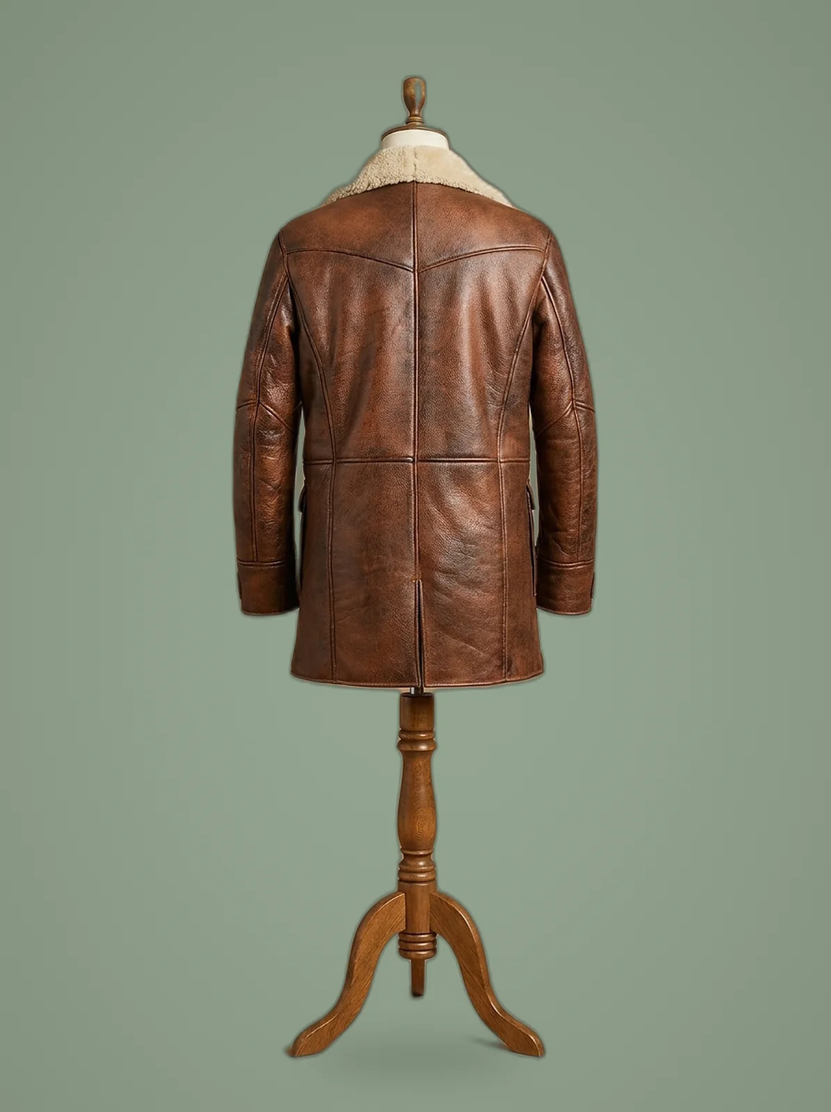 Dark Knight Rises Bane Real Shearling Leather Trench Coat Jacket, back view