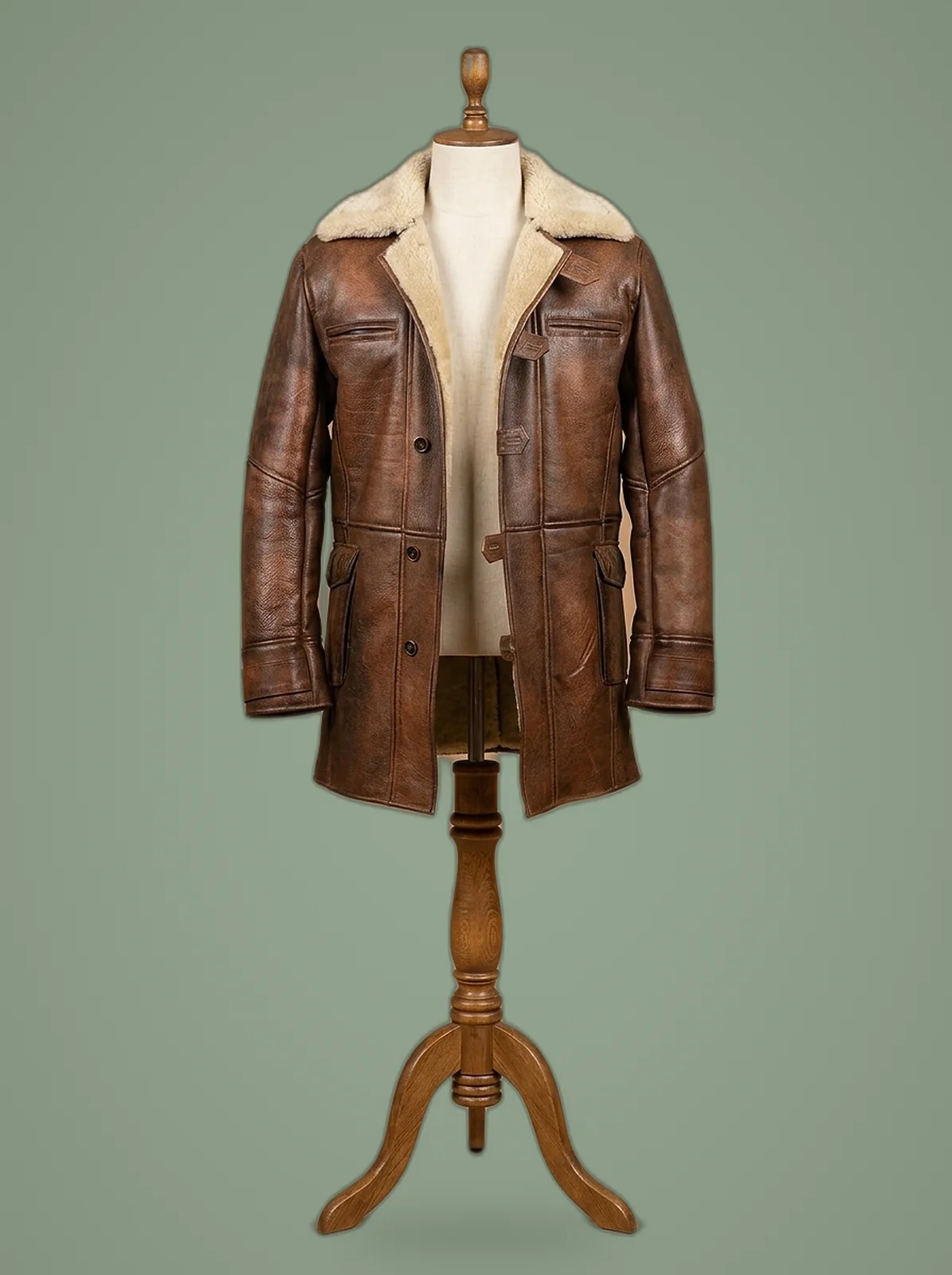 Dark Knight Rises Bane Real Shearling Leather Trench Coat Jacket, front view
