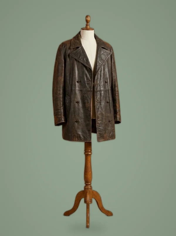 Doctor Who War Brown Distressed Genuine Leather Vintage Jacket Coat, front view