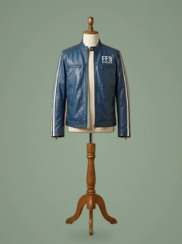 Fast and Furious 9 Vin Diesel FF9 Fatherhood Blue Leather Jacket, front view