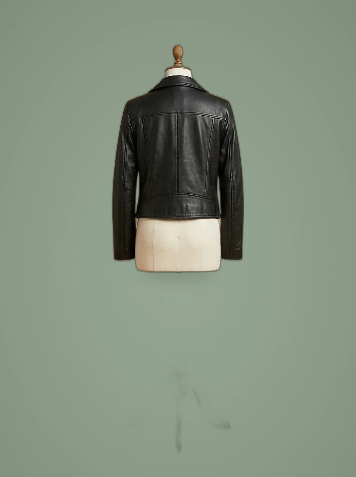 God Friended Me Violett Beane Cafe Racer Biker Black Leather Jacket, back view
