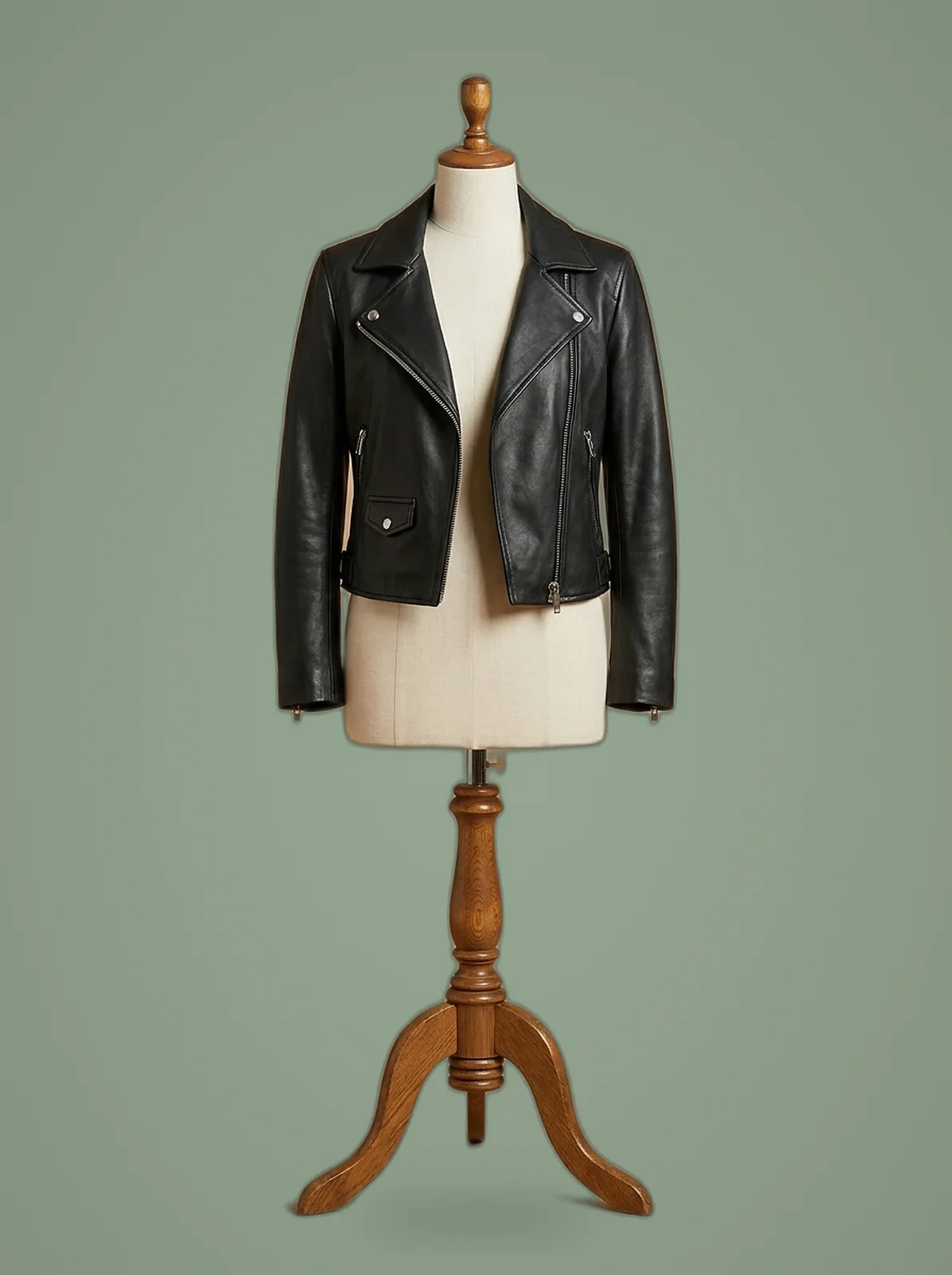 God Friended Me Violett Beane Cafe Racer Biker Black Leather Jacket, front view