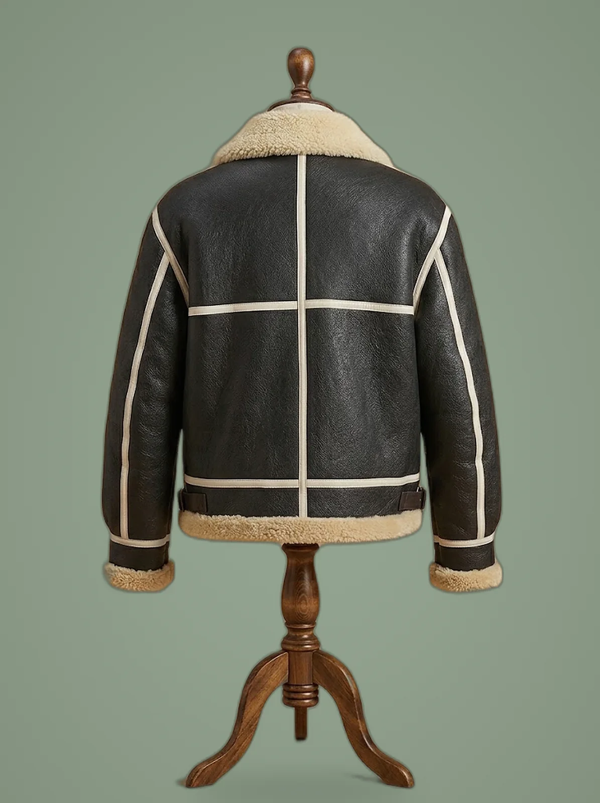 men B3 brown shearling RAF aviator bomber jacket back view