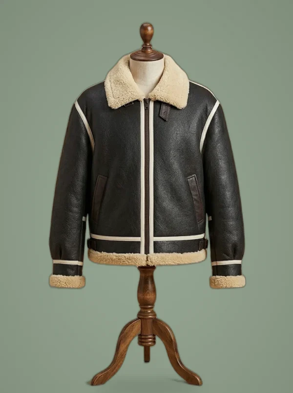 Men B3 RAF Aviator Real Shearling Brown Sheepskin Leather Flight Bomber Leather Jacket, front view