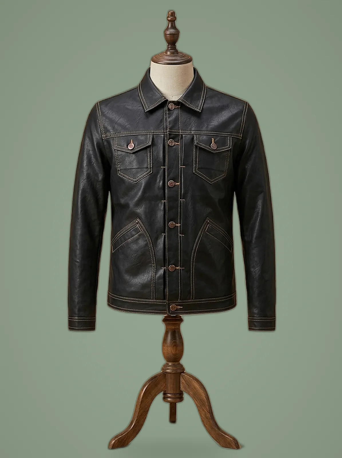 levis shirt black leather jacket front view