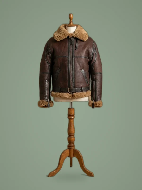 Men’s Aviator RAF B3 Reddish Shaded Sheepskin Fur Leather Bomber Jacket, front view