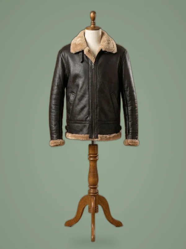 Men’s Aviator RAF B3 Shearling Real Sheepskin Leather Bomber Jacket1, front view