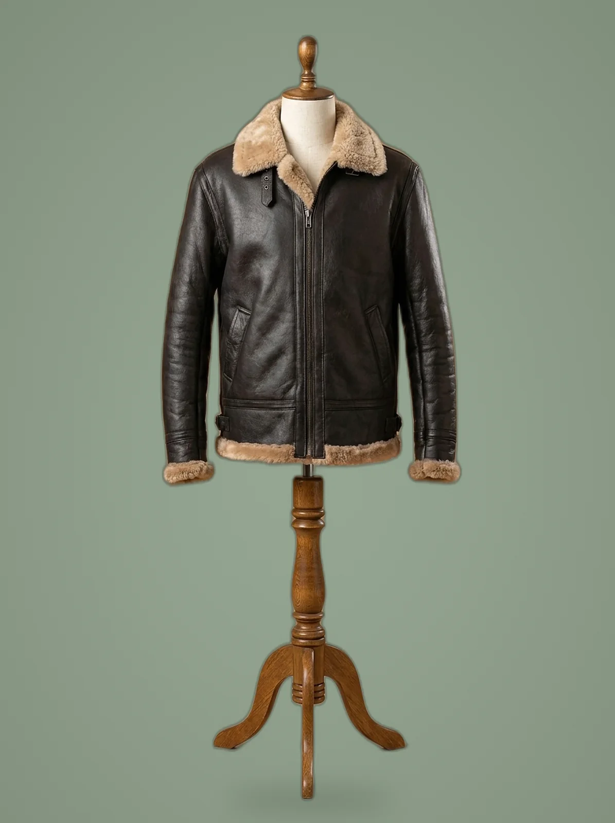 men B3 shearling aviator RAF bomber jacket front view