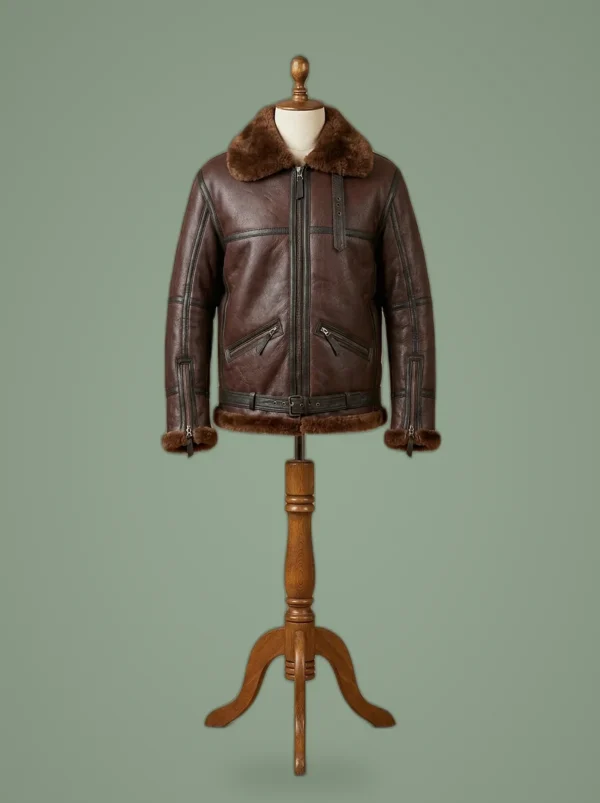 Men’s Aviator RAF B6 Sheepskin Fur Shearling Leather Bomber Jacket, front view