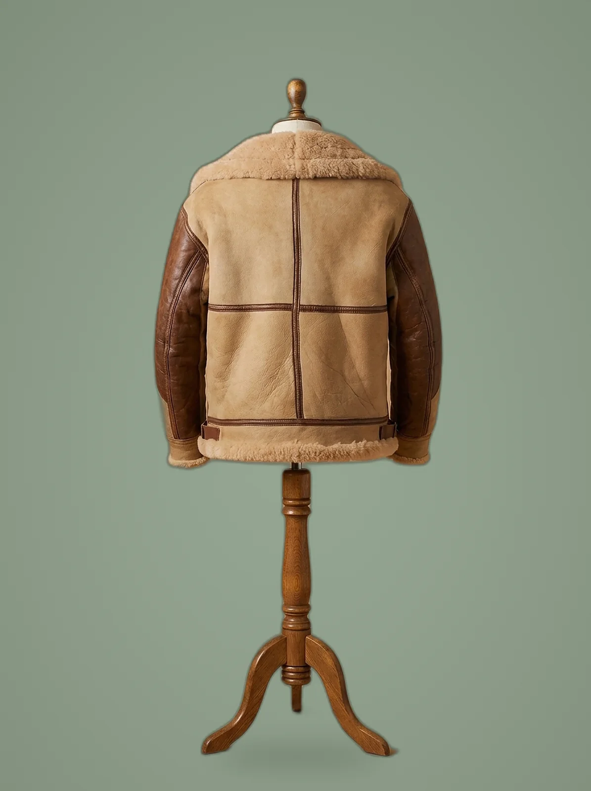 Men’s Aviator USAF Real Sheepskin Shearling Batch Leather Bomber Pilot Jacket, back view