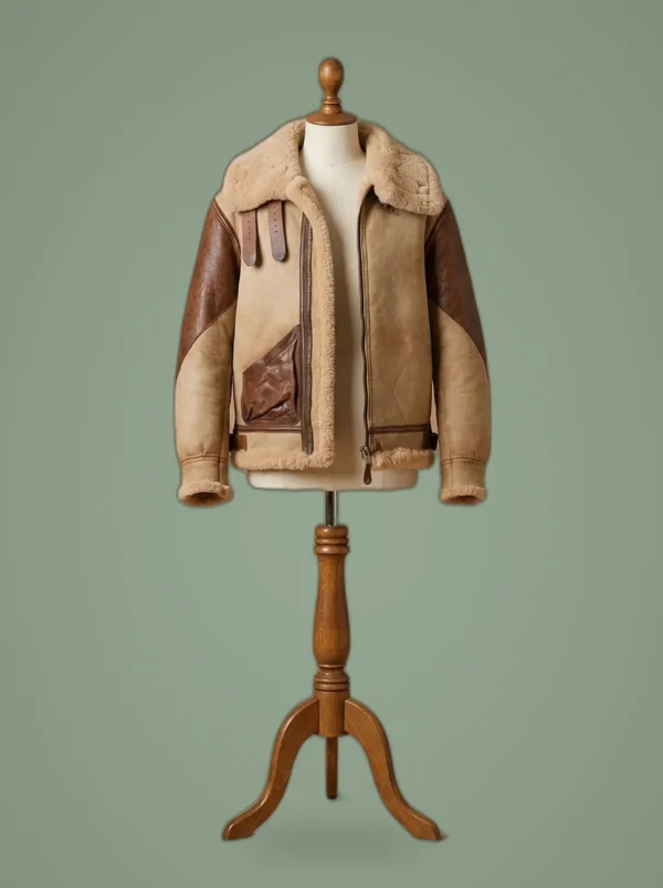 Men’s Aviator USAF Real Sheepskin Shearling Batch Leather Bomber Pilot Jacket, front view