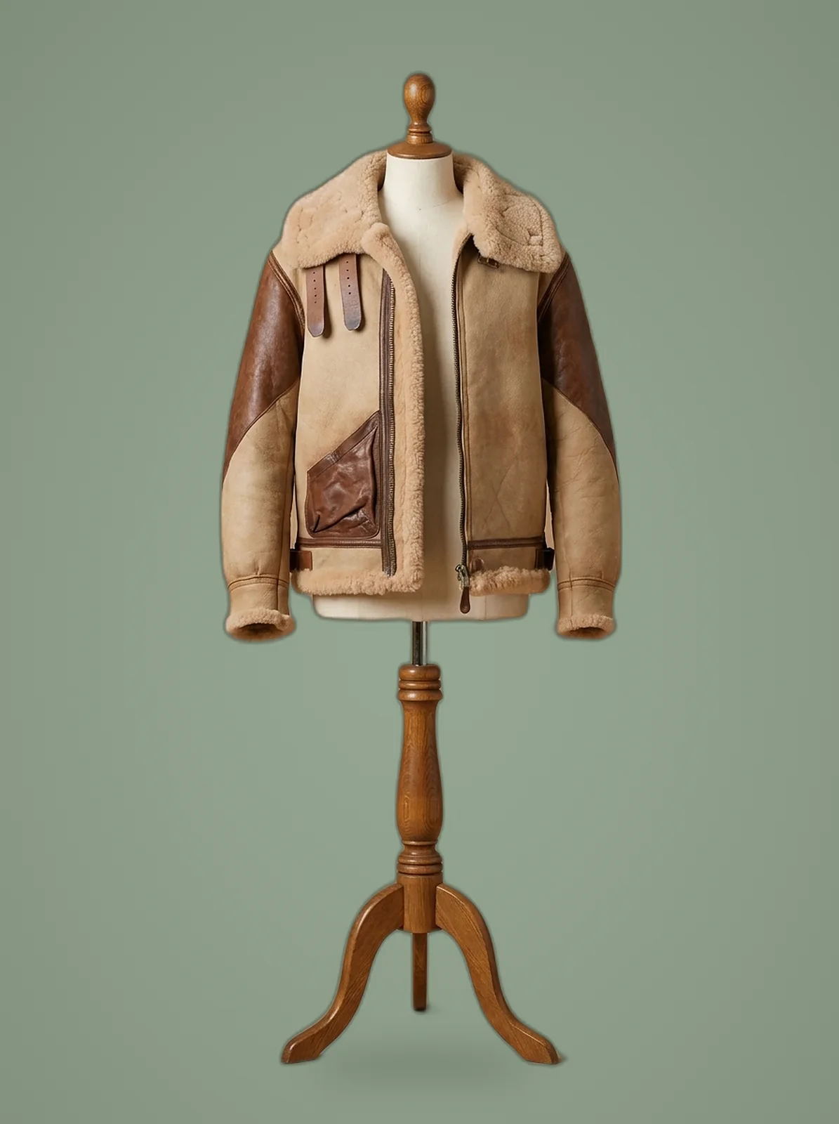 Men’s Aviator USAF Real Sheepskin Shearling Batch Leather Bomber Pilot Jacket, front view