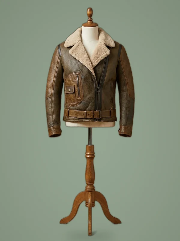 Men’s B3 Aviator Real Shearling Brown Sheepskin Leather Bomber Jacket, front view