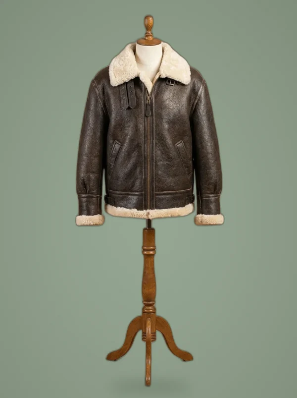 Men’s B3 Aviator Real Shearling WWII Brown Sheepskin Leather Bomber Jacket, front view