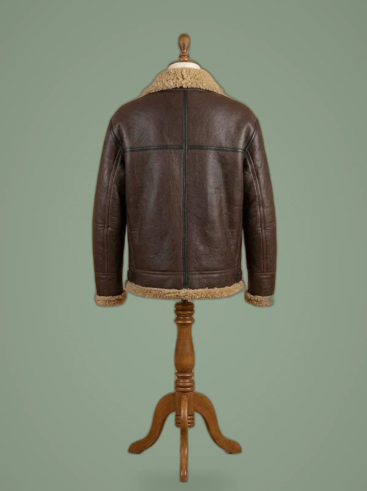 real sheepskin brown leather bomber jacket back view