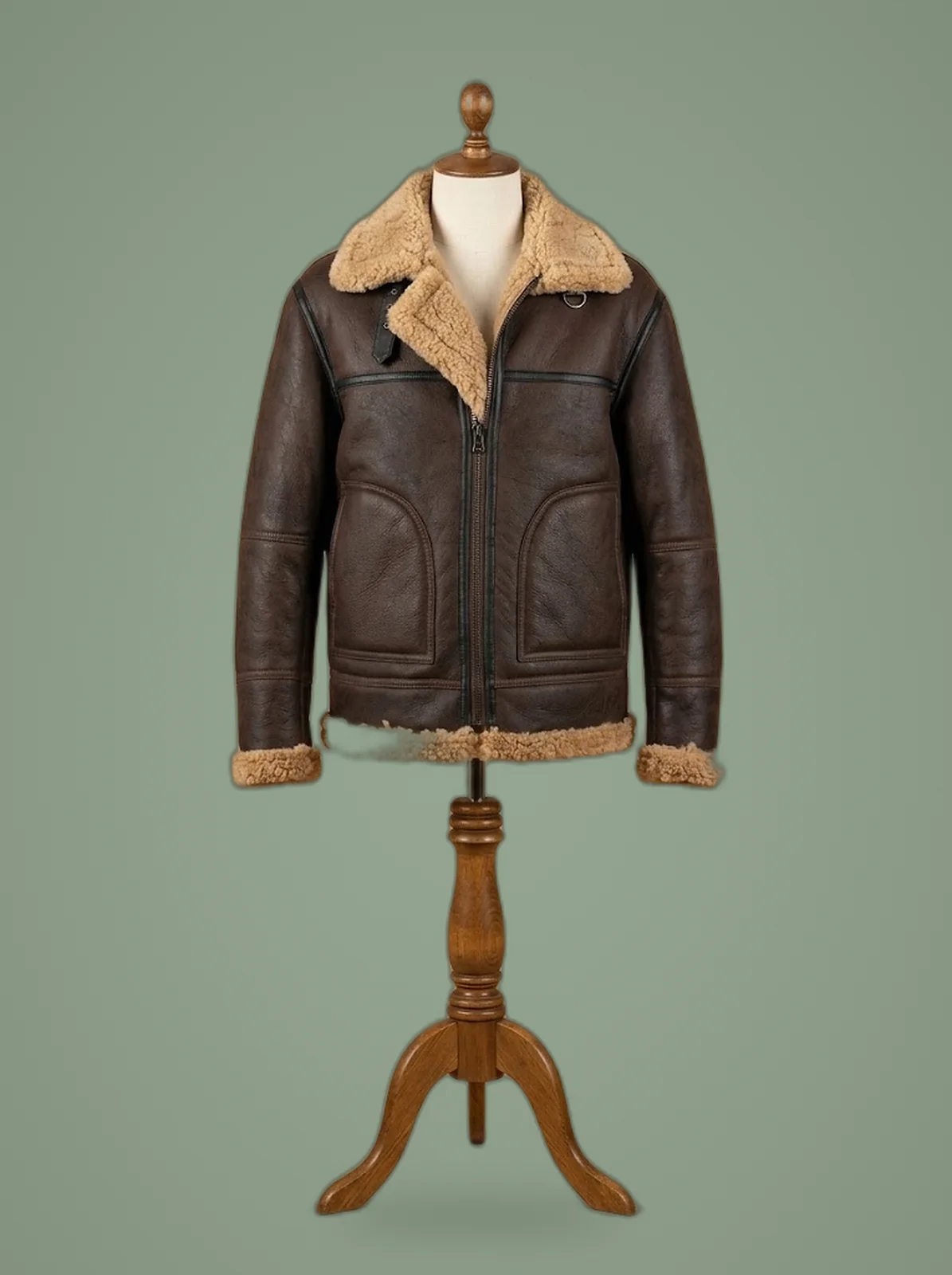 Men’s B3 Aviator Real Sheepskin Brown Sheepskin Leather Bomber Jacket, side view