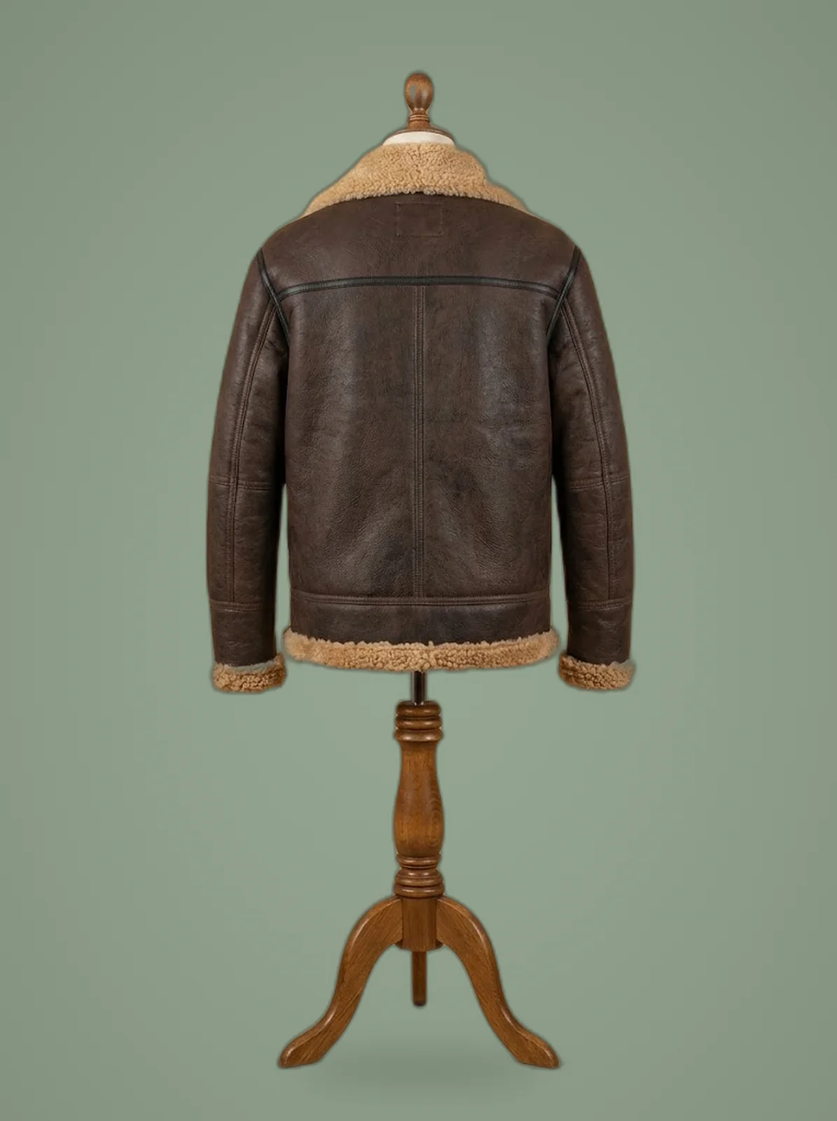 Men’s B3 Aviator Real Sheepskin Brown Sheepskin Leather Bomber Jacket, detail view
