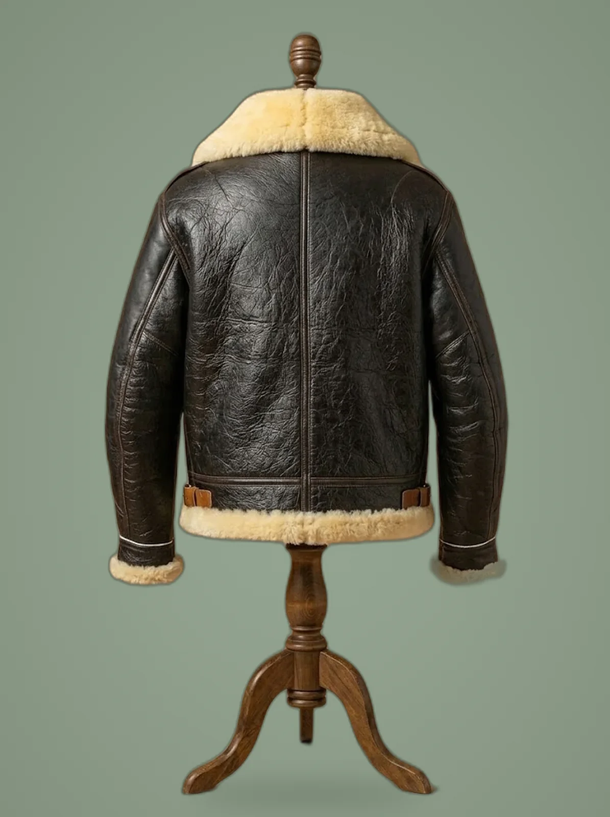 men B3 black shearling aviator bomber jacket back view
