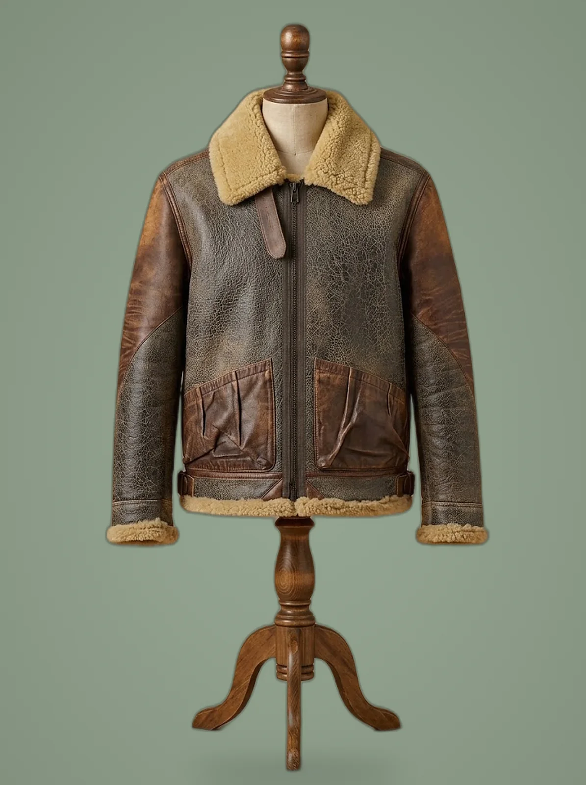 men B3 shearling bomber jacket front view