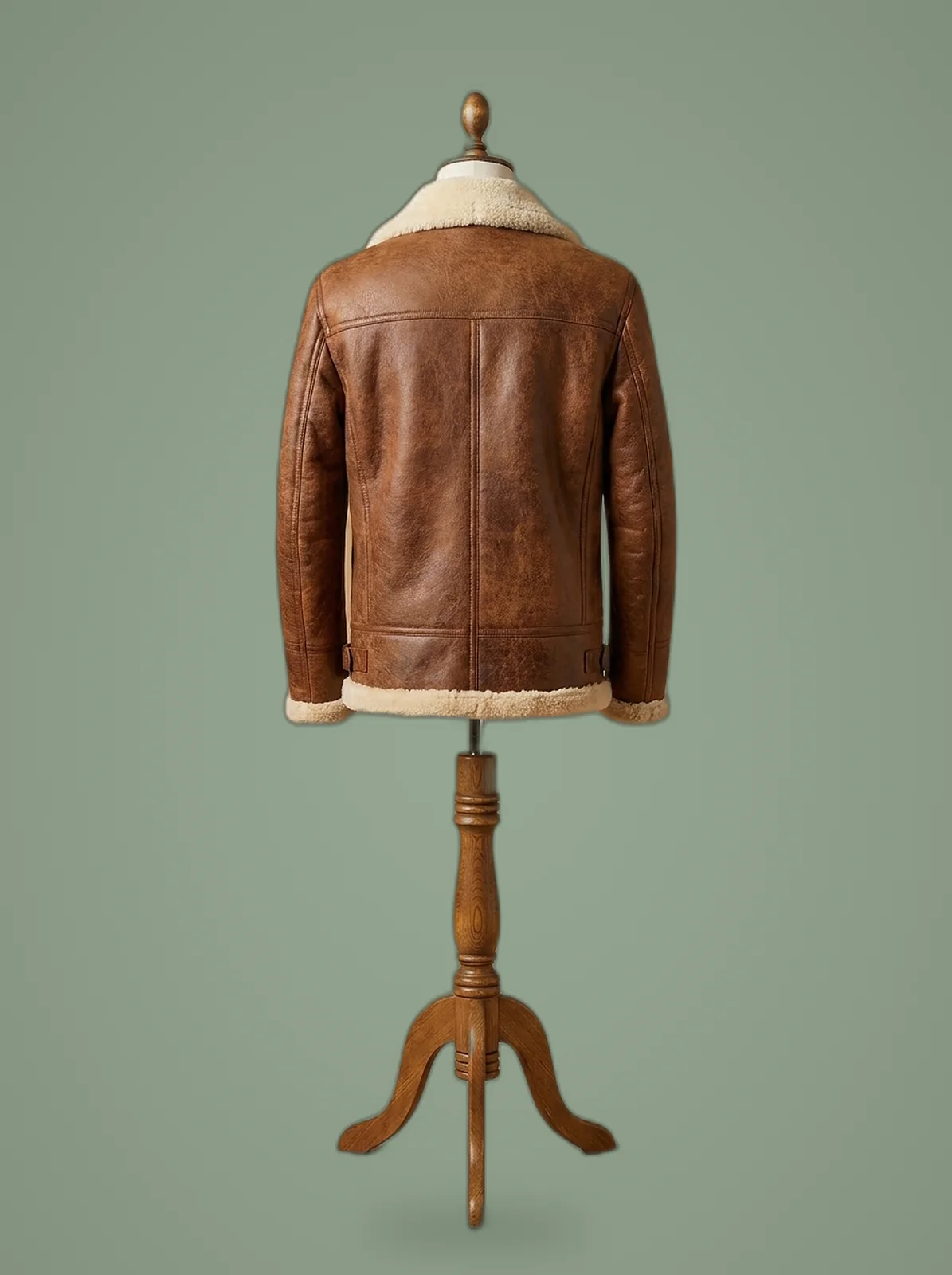 men B3 tan shearling aviator bomber jacket back view