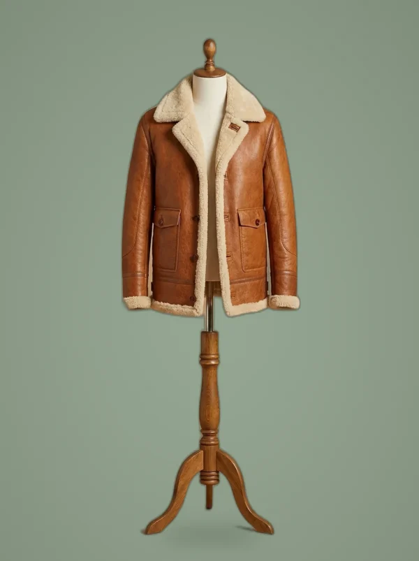 Men’s B3 Bomber Aviator USAF Real Sheepskin Shearling Tan Leather Pilot Jacket, front view