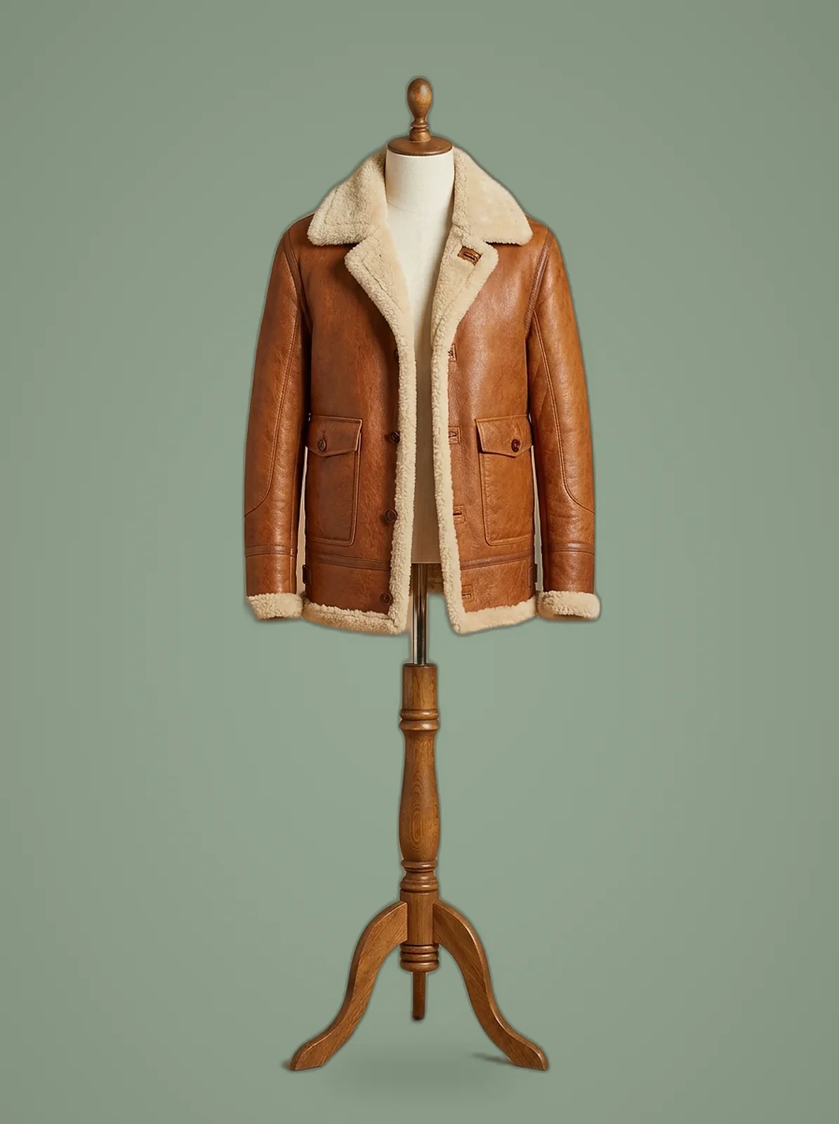 men B3 tan shearling aviator bomber jacket front view