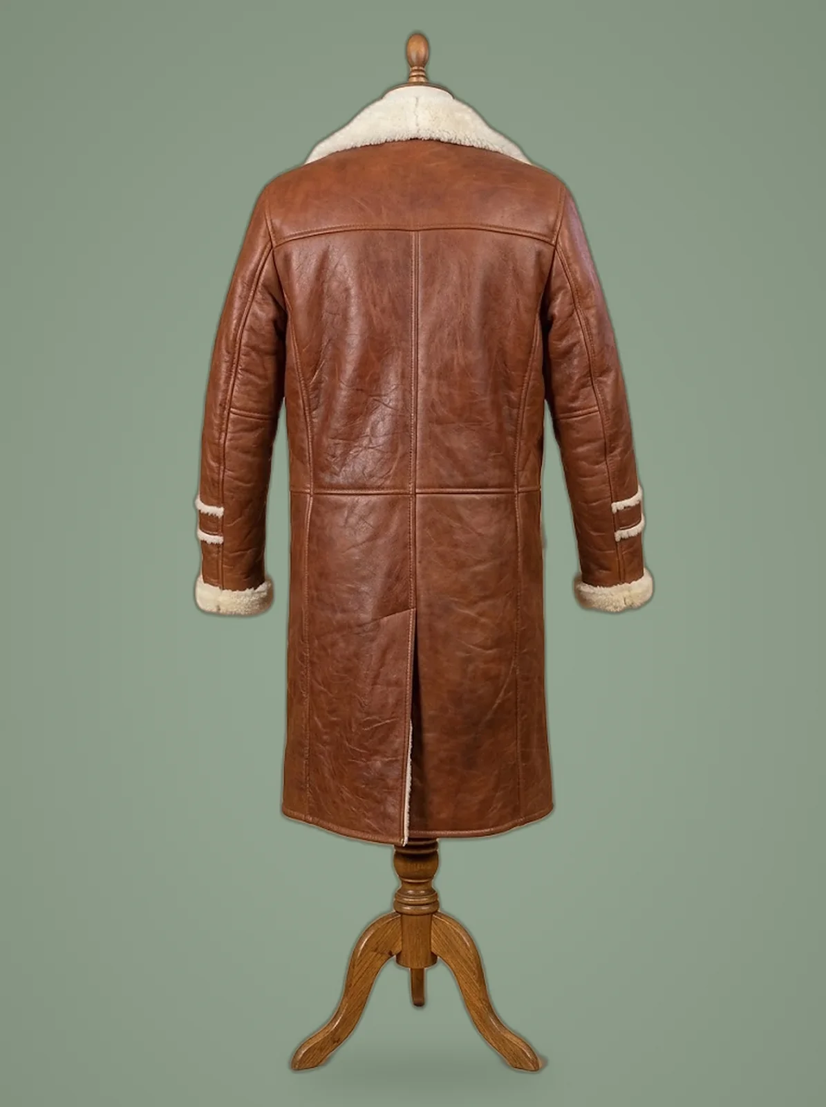 sheepskin tan leather duffle coat back view