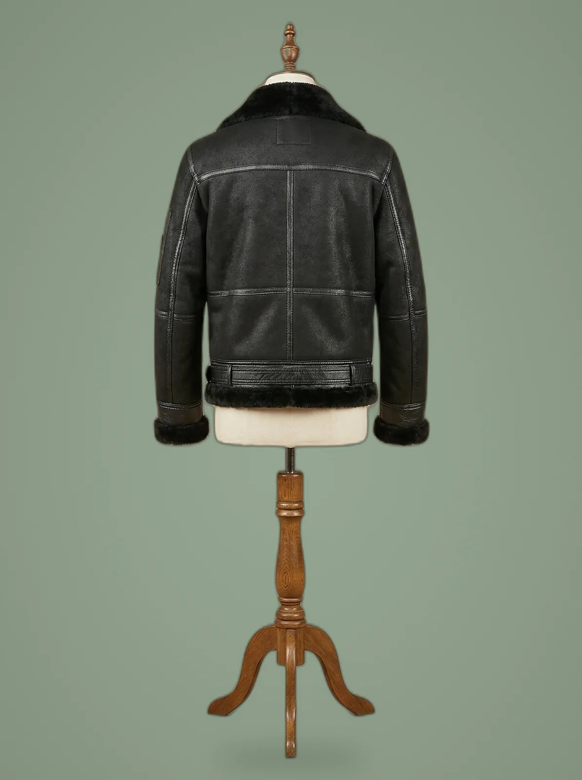 men B3 black shearling aviator WWII bomber jacket back view
