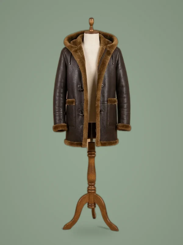 Men’s B3 Bomber Aviator WWII Pilot Real Sheepskin Shearling Brown Leather Coat, front view
