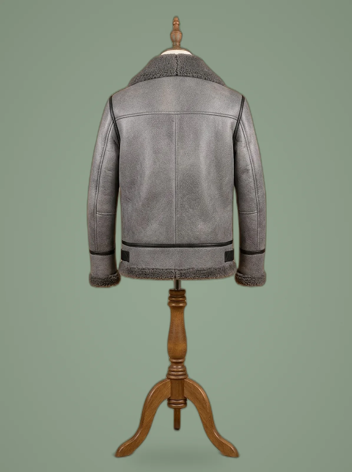 men B3 silver shearling bomber jacket back view