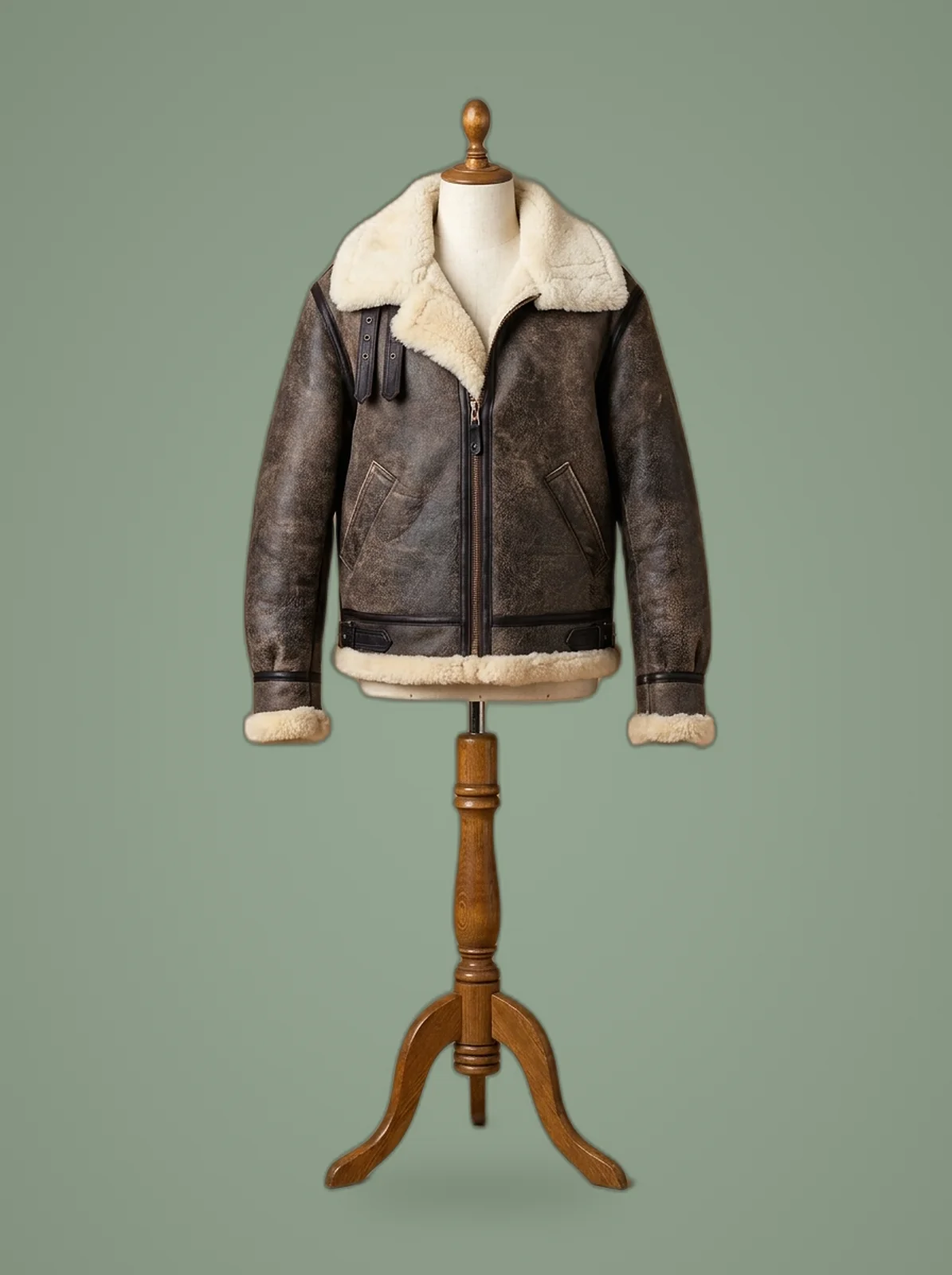 men B3 shearling pilot bomber jacket front view