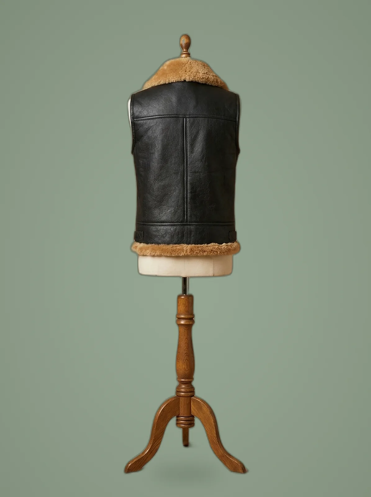shearling pilot aviator brown leather vest back view