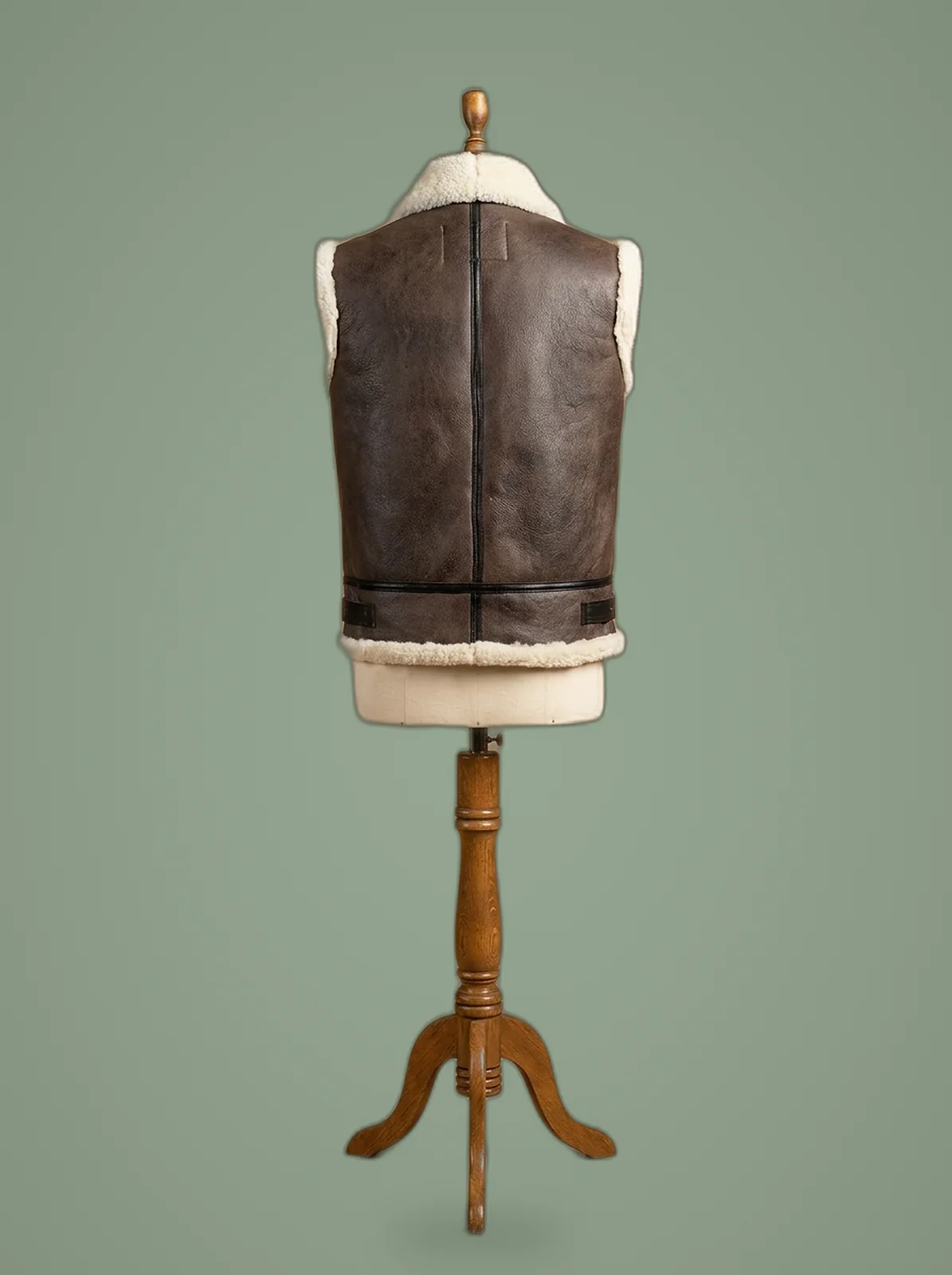 pilot RAF brown leather vest back view