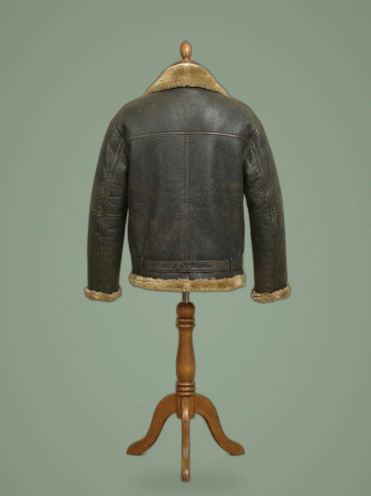 men B3 black shearling USAF bomber jacket back view