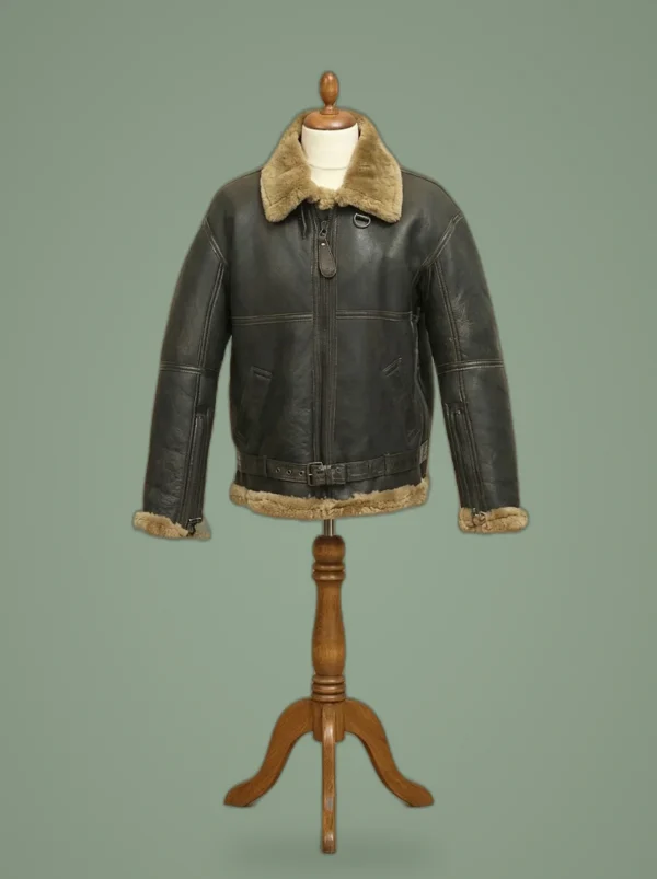 Men’s B3 Bomber USAF WWII Pilot Real Sheepskin Shearling Black Leather Jacket, front view