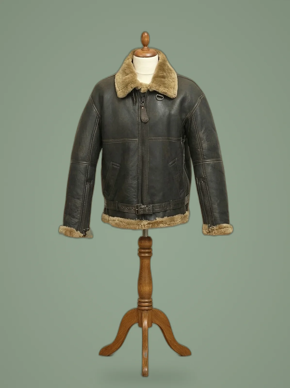 men B3 black shearling USAF bomber jacket front view