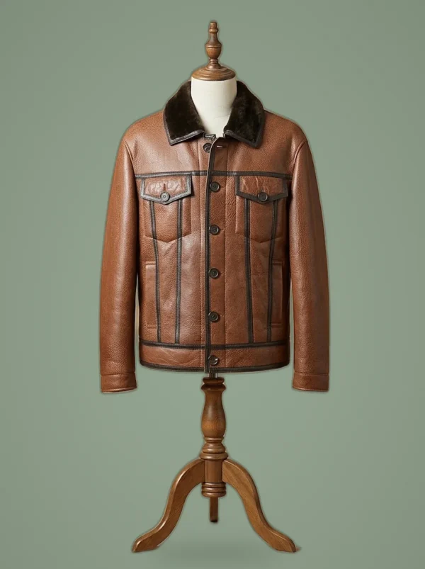 Men’s B3 RAF Levis Bomber Aviator Real Sheepskin Shearling Tan Leather Jacket, front view