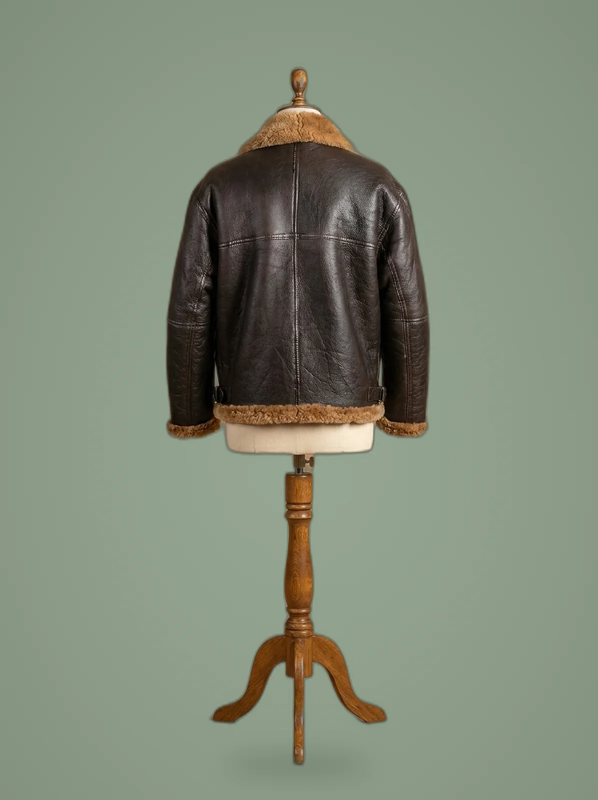 men B6 brown shearling aviator bomber jacket back view