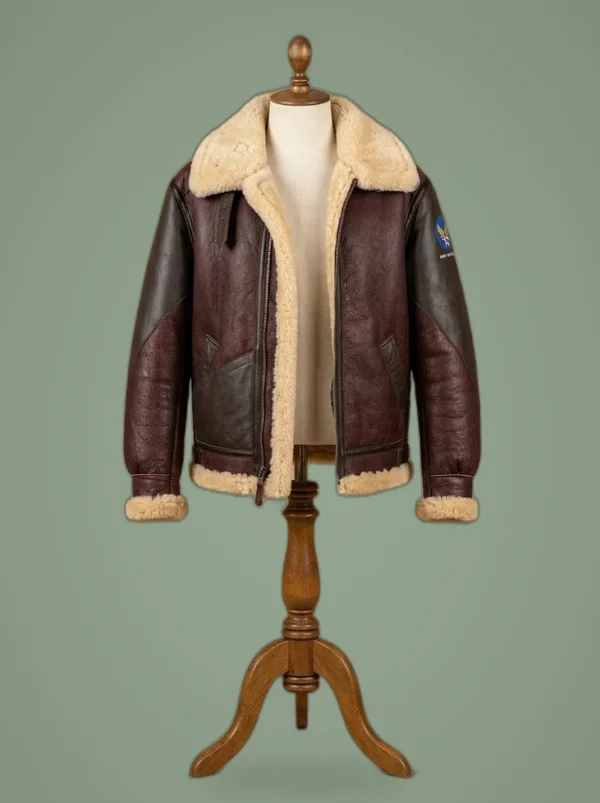 Men’s B6 Bomber Aviator USAF WWII Pilot Real Sheepskin Shearling Leather Jacket, front view
