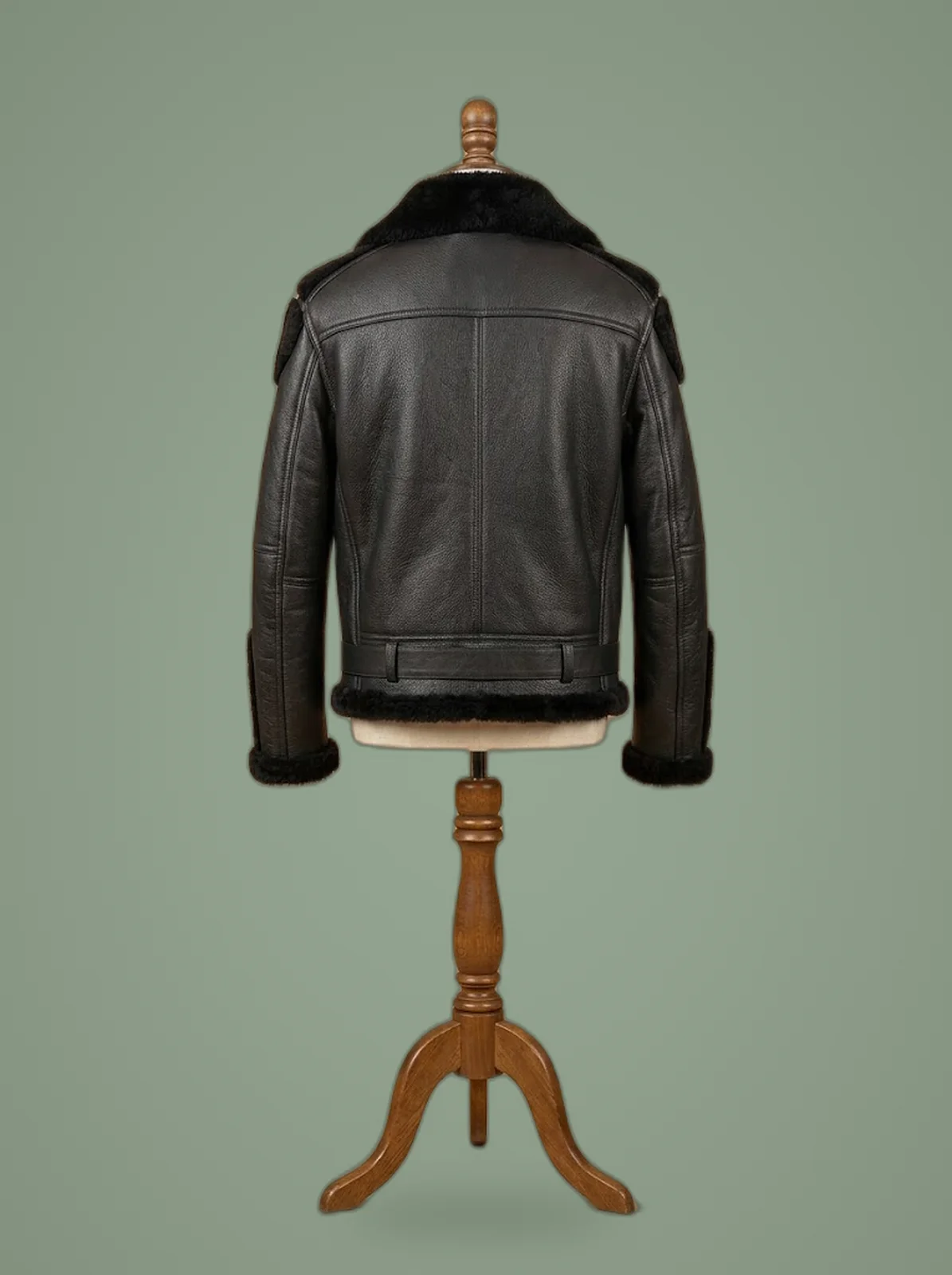 sheepskin shearling leather black jacket back view