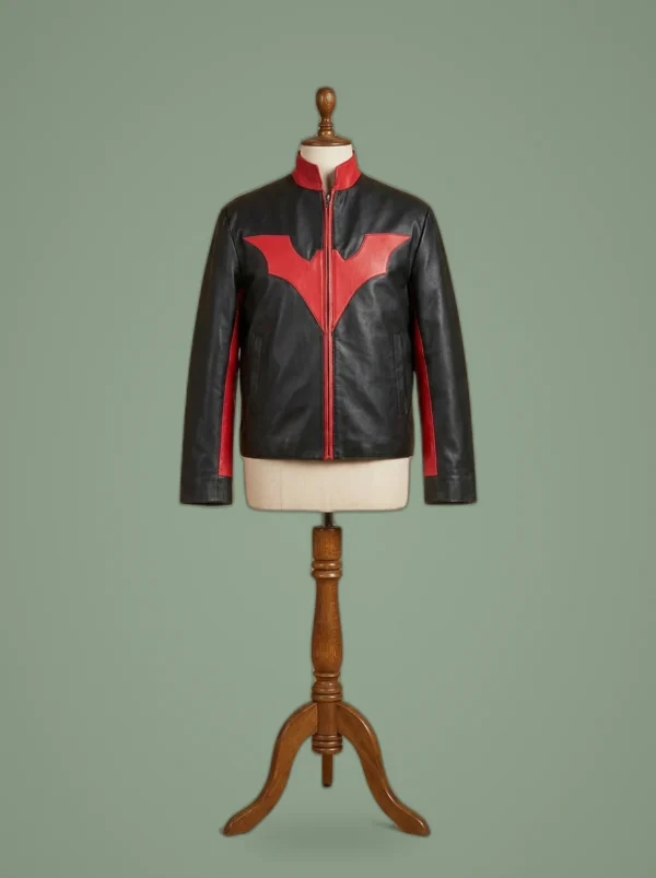 Men’s Batman Logo Moto Biker Black Leather Jacket Halloween Costume, front view