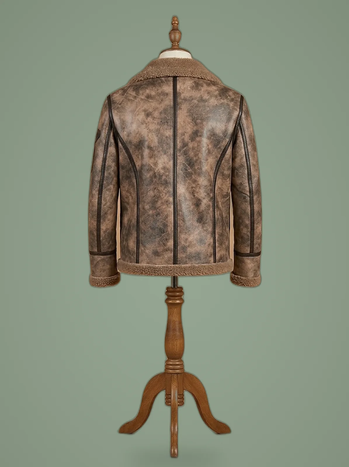 men B3 brown shearling pilot bomber jacket back view