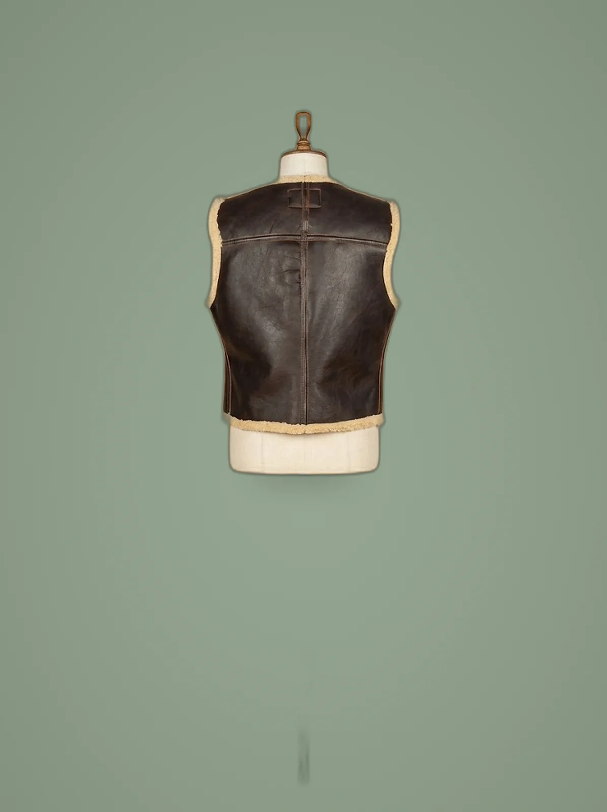 Men’s Bomber Real Sheepskin Shearling Pilot Aviator Dark Brown Leather Vest, back view